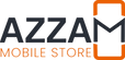Logo of Azzam Mobile Store with black text and orange accents.
