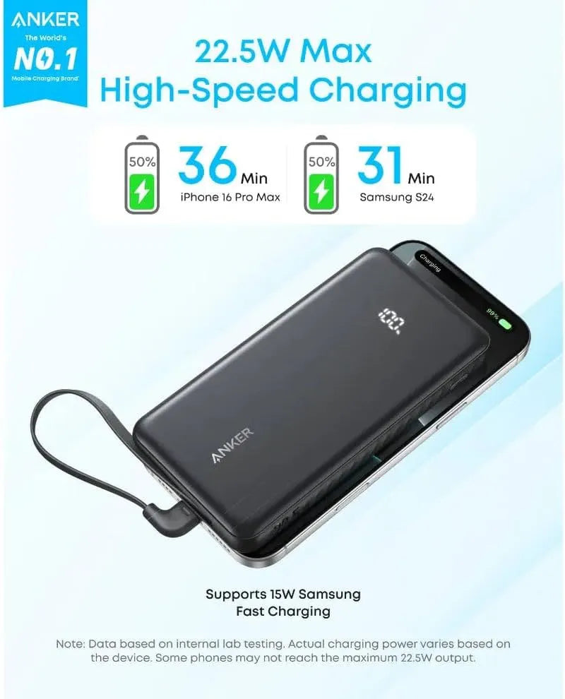Anker Zolo Power Bank, 10,000mAh 22.5W Max Portable Charger,USB-C