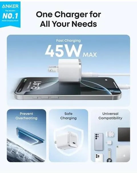 Anker 45W 1C Fast Charger Ports 1 USB-C port Provides
