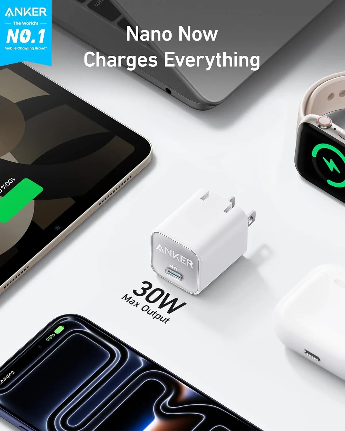 Anker 313 30W Fast Charger Ports 1 USB-C port Provides 30W fast charging