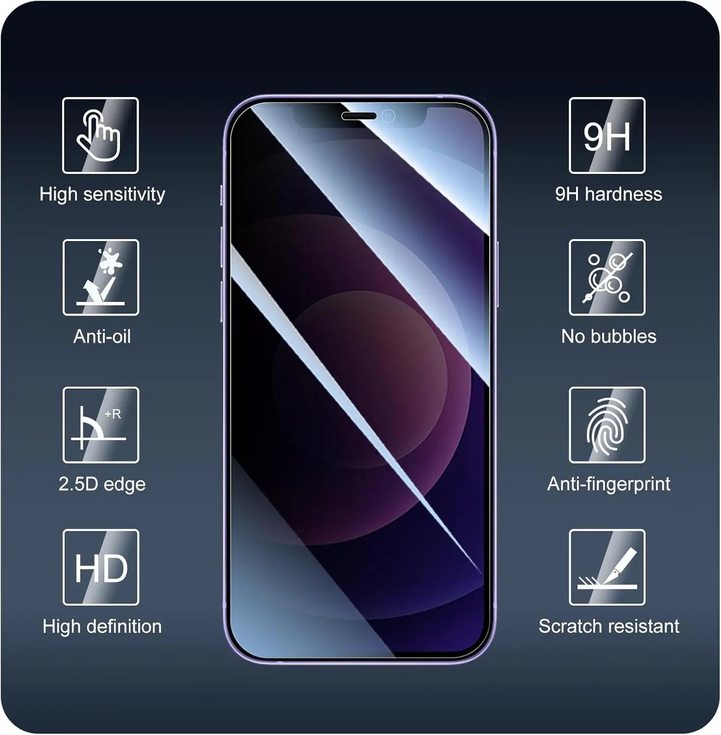 Smartphone with protective screen film features on a dark background